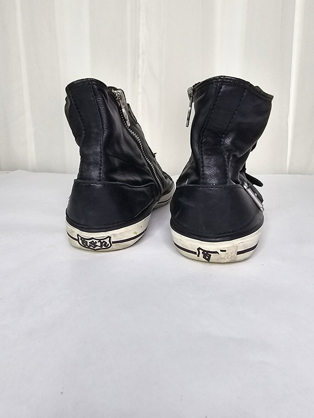 ASH Virgin Black Leather Buckle High Top Sneakers Size 41 - Picture 9 of 11